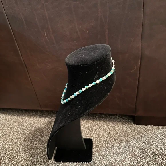 Handcrafted “One of a Kind” Turquoise, Mother of Pearl & Sterling Silver Choker - Picture 3 of 4